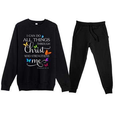 I Can Do All Things Through Christ Butterfly Art Religious Premium Crewneck Sweatsuit Set