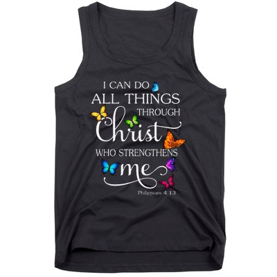 I Can Do All Things Through Christ Butterfly Art Religious Tank Top