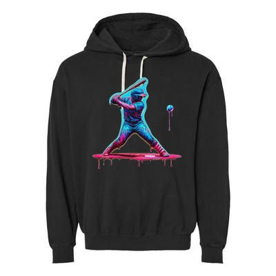 Ice Cream Drip Baseball Bat Baseball Player Garment-Dyed Fleece Hoodie