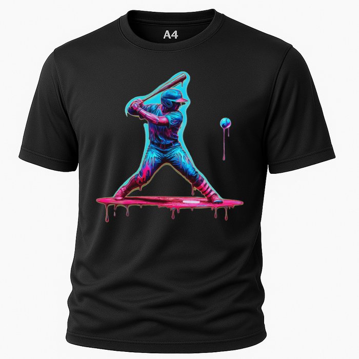 Ice Cream Drip Baseball Bat Baseball Player Cooling Performance Crew T-Shirt