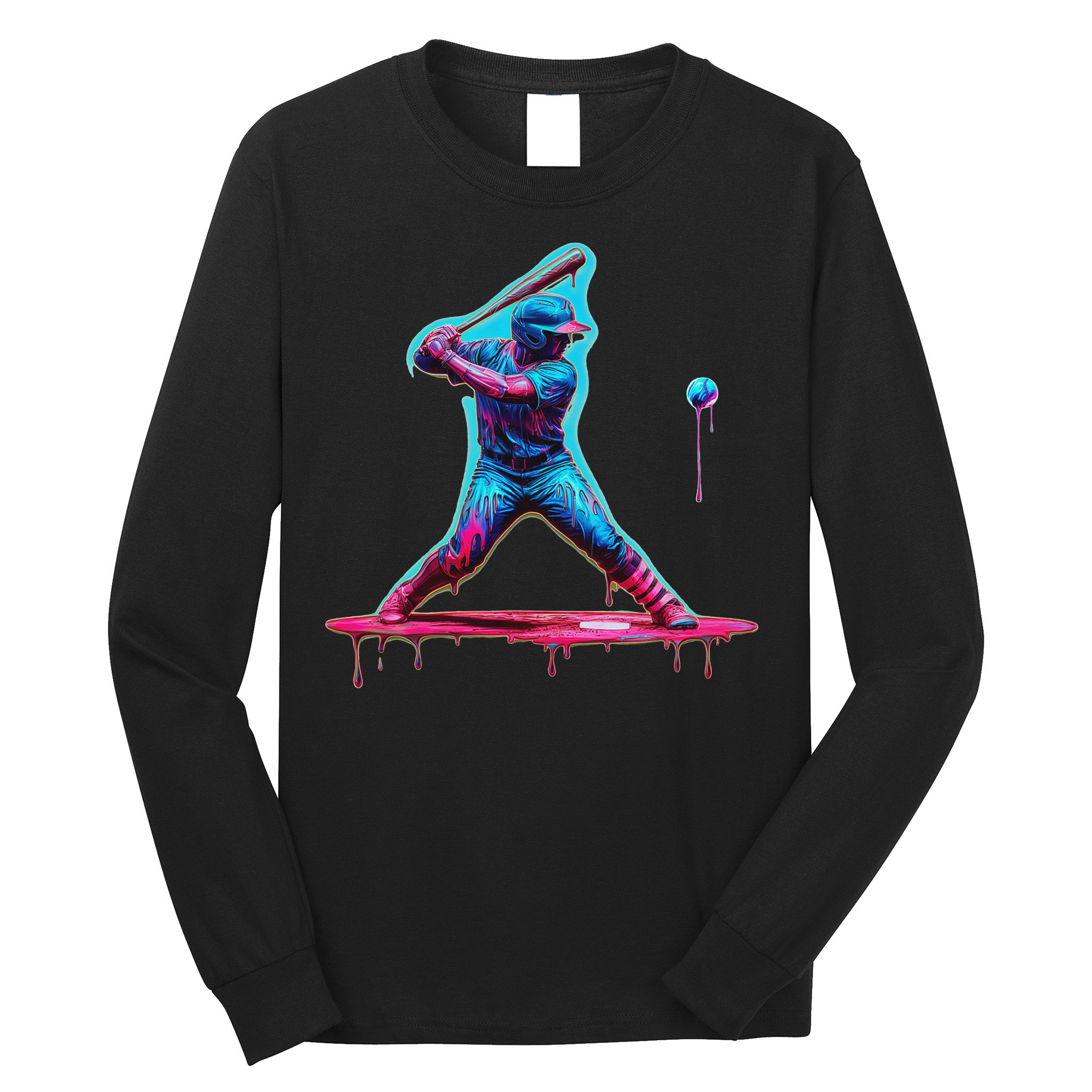 Ice Cream Drip Baseball Bat Baseball Player Long Sleeve Shirt