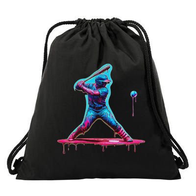 Ice Cream Drip Baseball Bat Baseball Player Drawstring Bag