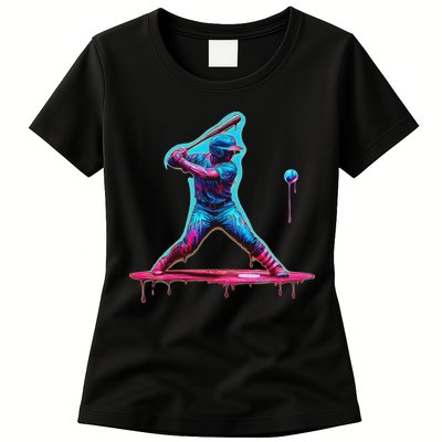 Ice Cream Drip Baseball Bat Baseball Player Womens T-Shirt