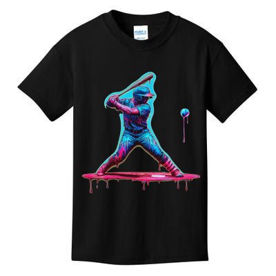 Ice Cream Drip Baseball Bat Baseball Player Kids T-Shirt