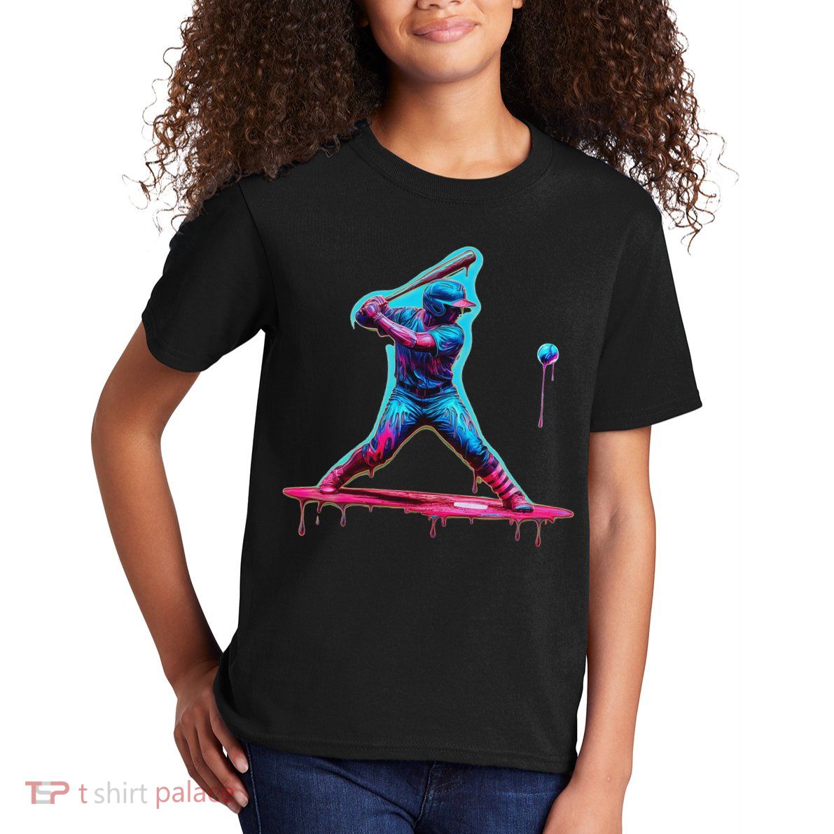 Ice Cream Drip Baseball Bat Baseball Player Kids T-Shirt