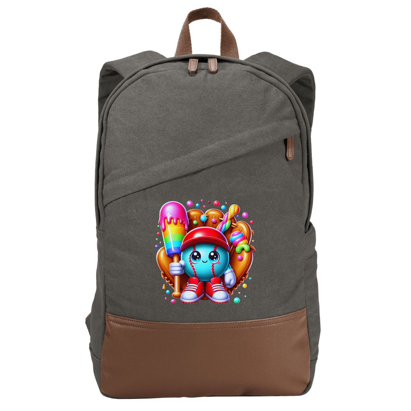 Ice Cream Drip Baseball Stuff Baseball Drip For Cotton Canvas Backpack