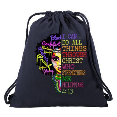 I Can Do All Through Christ Black Woman Faith Drawstring Bag