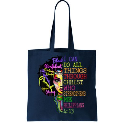 I Can Do All Through Christ Black Woman Faith Tote Bag