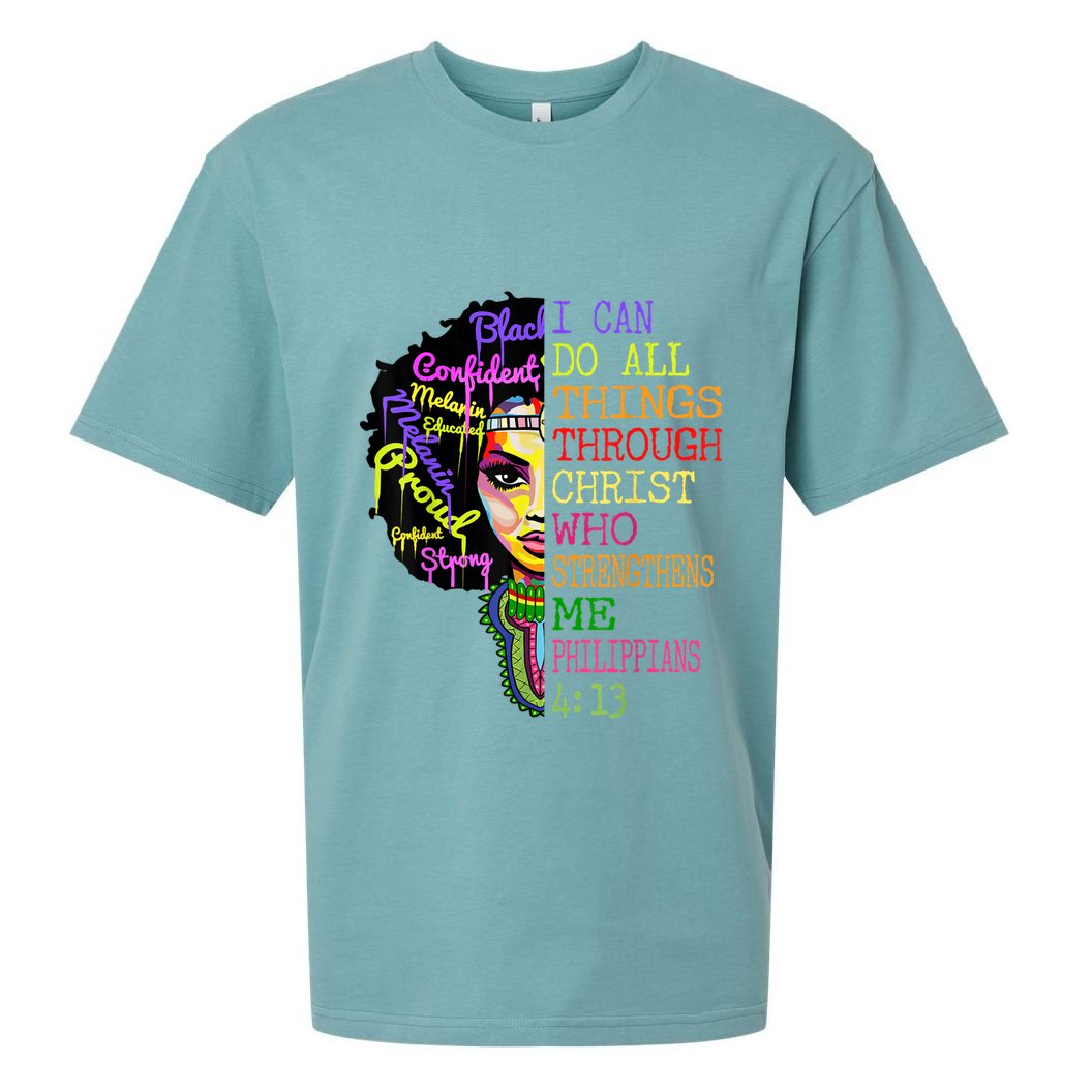 I Can Do All Through Christ Black Woman Faith Sueded Cloud Jersey T-Shirt