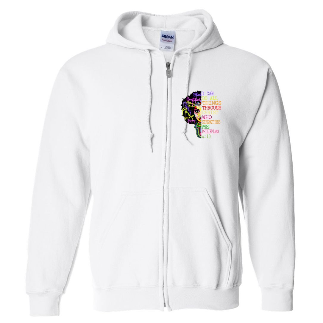I Can Do All Through Christ Black Woman Faith Full Zip Hoodie