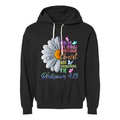 I Can Do All Things Through Christ Religious Butterfly Art Garment-Dyed Fleece Hoodie