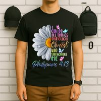 I Can Do All Things Through Christ Religious Butterfly Art T-Shirt