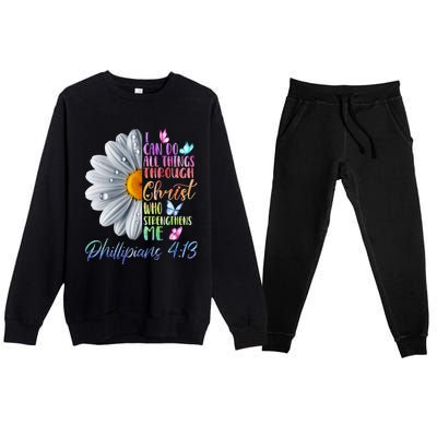 I Can Do All Things Through Christ Religious Butterfly Art Premium Crewneck Sweatsuit Set