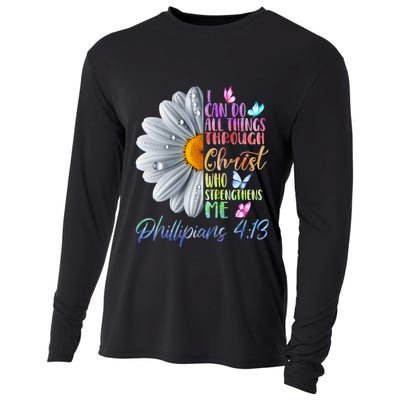 I Can Do All Things Through Christ Religious Butterfly Art Cooling Performance Long Sleeve Crew