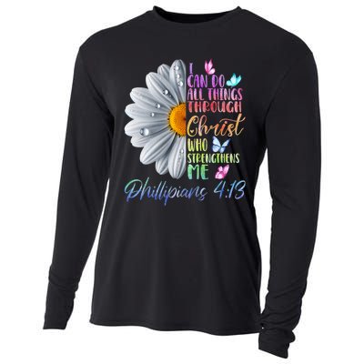 I Can Do All Things Through Christ Religious Butterfly Art Cooling Performance Long Sleeve Crew