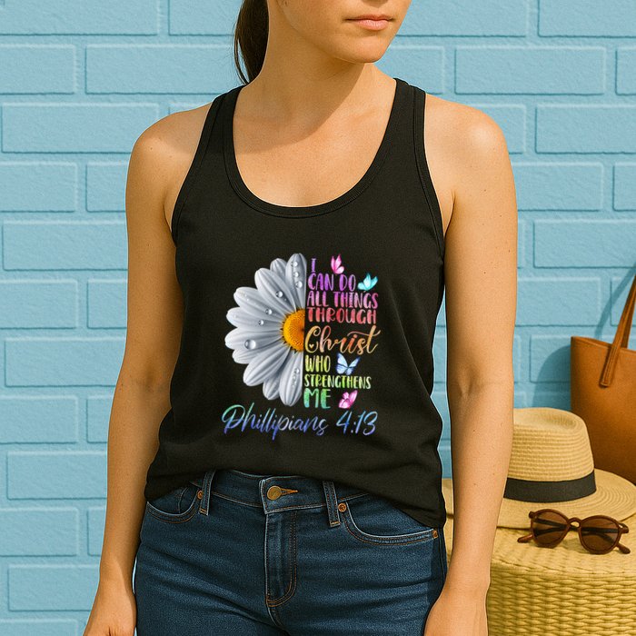 I Can Do All Things Through Christ Religious Butterfly Art Womens Tank Top