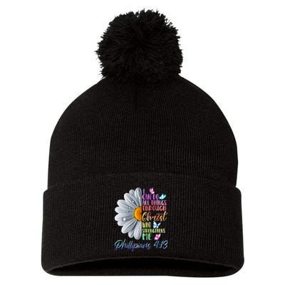 I Can Do All Things Through Christ Religious Butterfly Art Pom Pom 12in Knit Beanie