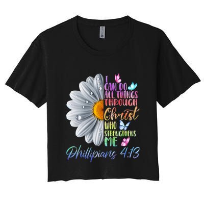 I Can Do All Things Through Christ Religious Butterfly Art Crop Top