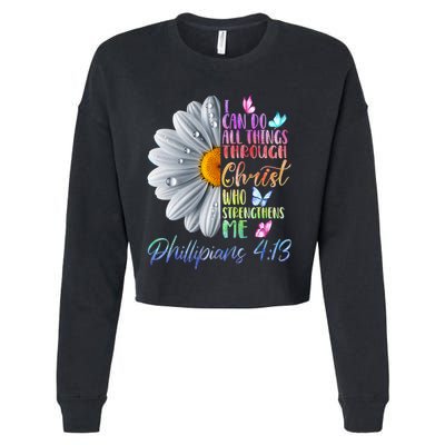 I Can Do All Things Through Christ Religious Butterfly Art Cropped Pullover Crew