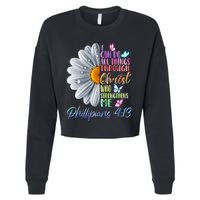 I Can Do All Things Through Christ Religious Butterfly Art Cropped Pullover Crew