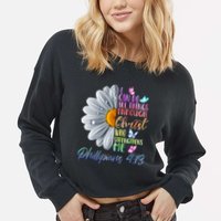 I Can Do All Things Through Christ Religious Butterfly Art Cropped Pullover Crew