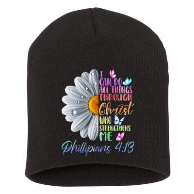 I Can Do All Things Through Christ Religious Butterfly Art Short Acrylic Beanie