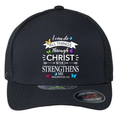I Can Do All Things Through Christ Butterfly Art Religious Flexfit Unipanel Trucker Cap
