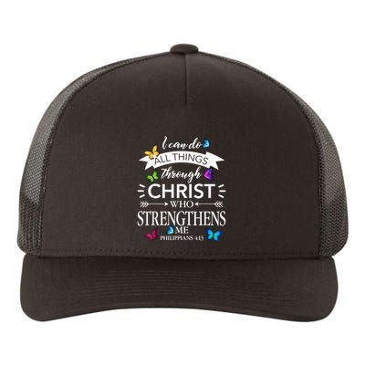 I Can Do All Things Through Christ Butterfly Art Religious Yupoong Adult 5-Panel Trucker Hat