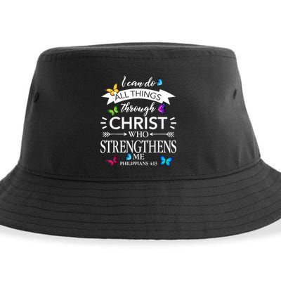I Can Do All Things Through Christ Butterfly Art Religious Sustainable Bucket Hat
