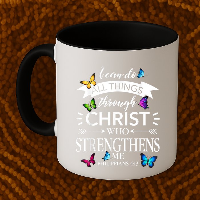 I Can Do All Things Through Christ Butterfly Art Religious Mug