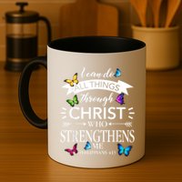 I Can Do All Things Through Christ Butterfly Art Religious Mug