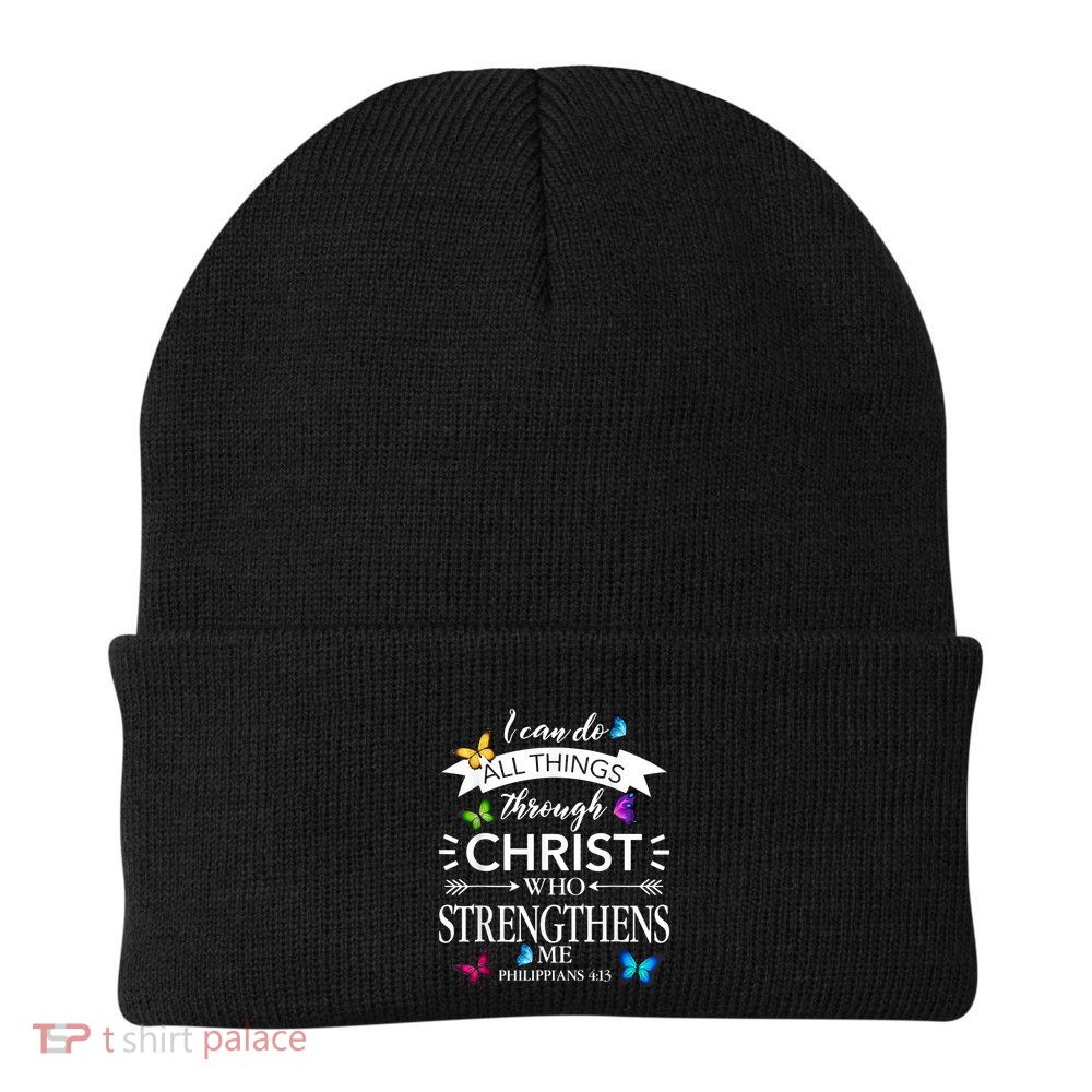 I Can Do All Things Through Christ Butterfly Art Religious Beanie