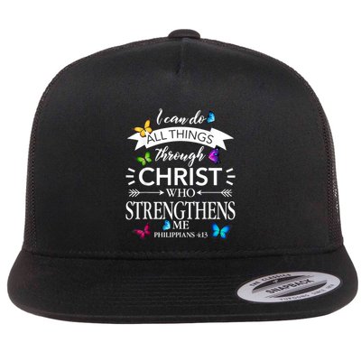 I Can Do All Things Through Christ Butterfly Art Religious Flatbill Hat