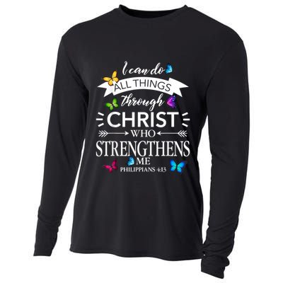 I Can Do All Things Through Christ Butterfly Art Religious Cooling Performance Long Sleeve Crew
