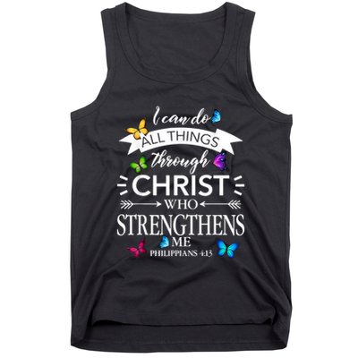 I Can Do All Things Through Christ Butterfly Art Religious Tank Top