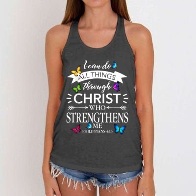 I Can Do All Things Through Christ Butterfly Art Religious Women's Knotted Racerback Tank