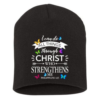 I Can Do All Things Through Christ Butterfly Art Religious Short Acrylic Beanie