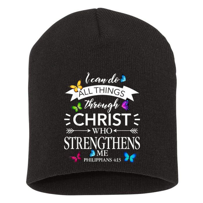 I Can Do All Things Through Christ Butterfly Art Religious Short Acrylic Beanie