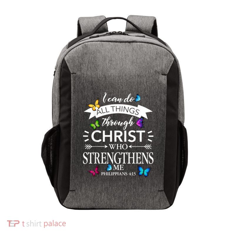 I Can Do All Things Through Christ Butterfly Art Religious Vector Backpack
