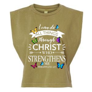 I Can Do All Things Through Christ Butterfly Art Religious Garment-Dyed Women's Muscle Tee