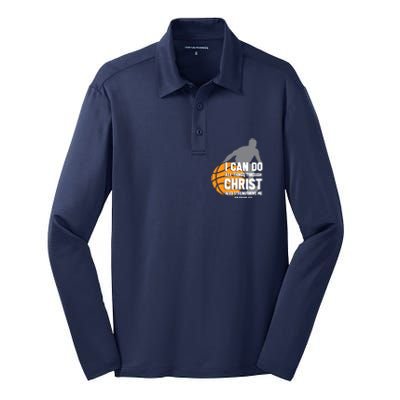 I Can Do All Things Through Christ Christian Basketball Silk Touch Performance Long Sleeve Polo