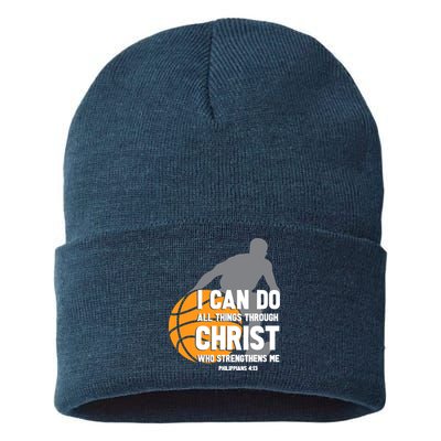 I Can Do All Things Through Christ Christian Basketball Sustainable Knit Beanie