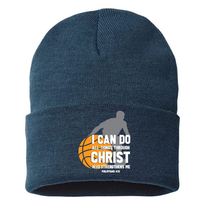 I Can Do All Things Through Christ Christian Basketball Sustainable Knit Beanie