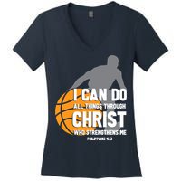 I Can Do All Things Through Christ Christian Basketball Women's V-Neck T-Shirt