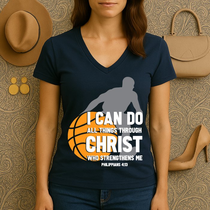 I Can Do All Things Through Christ Christian Basketball Women's V-Neck T-Shirt