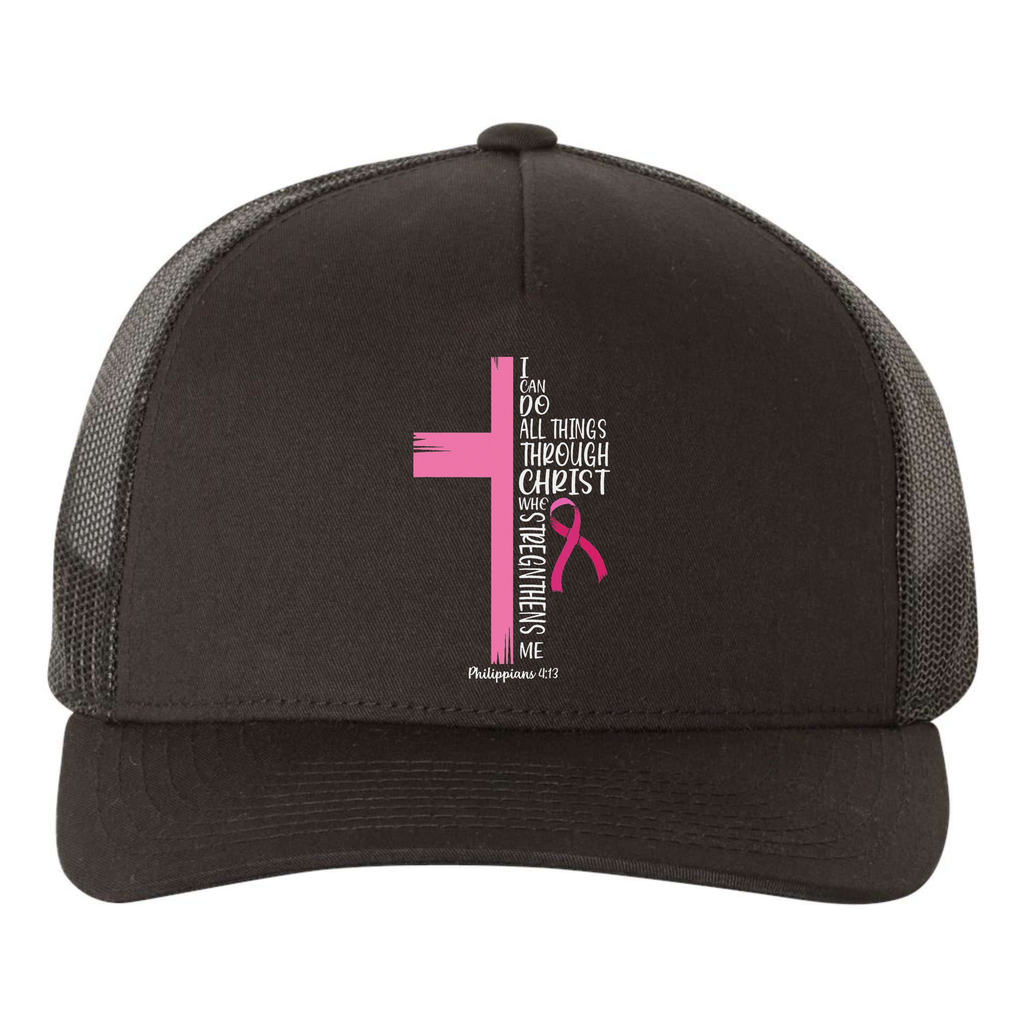 I Can Do All Things Through Christ Breast Cancer Awareness Yupoong Adult 5-Panel Trucker Hat