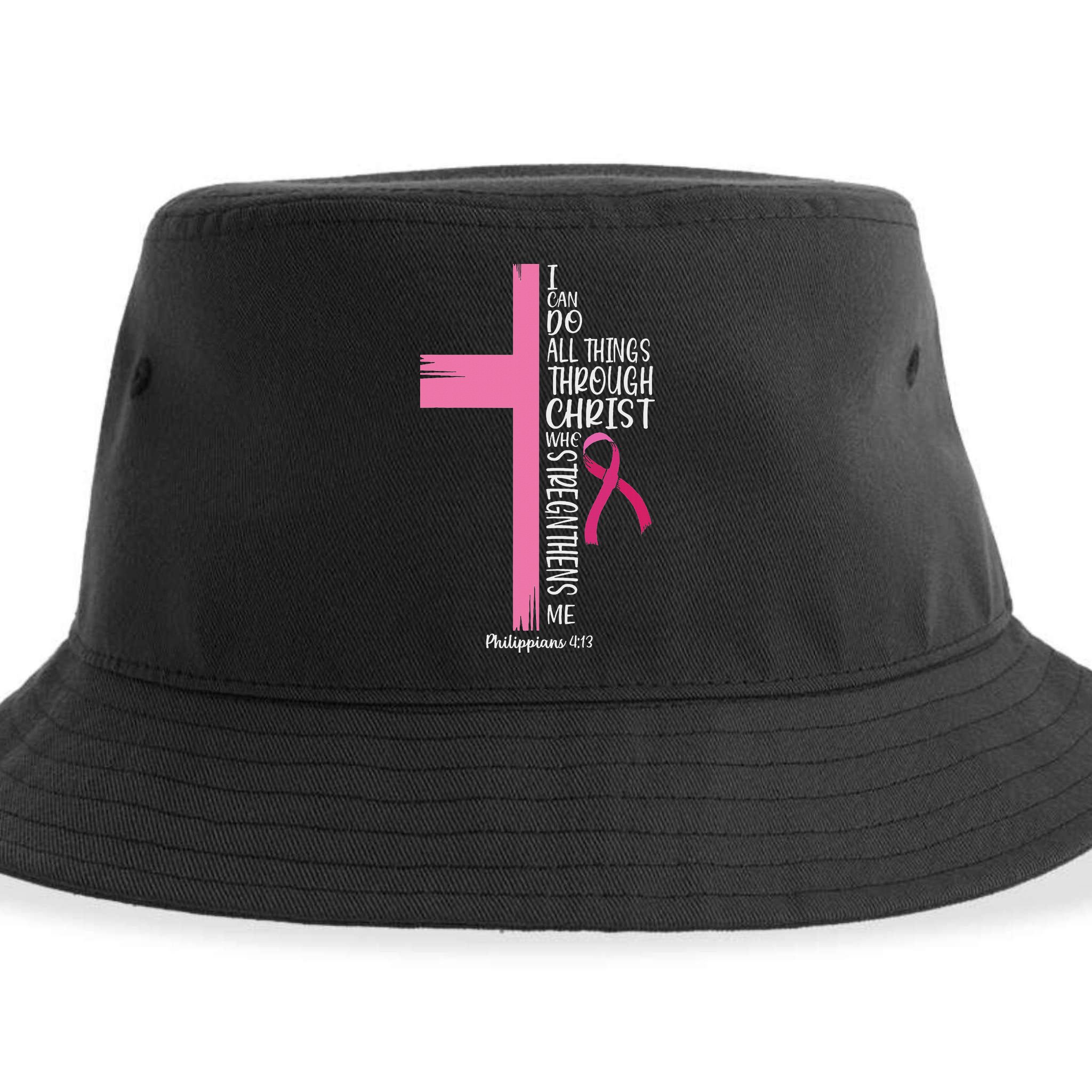 I Can Do All Things Through Christ Breast Cancer Awareness Sustainable Bucket Hat