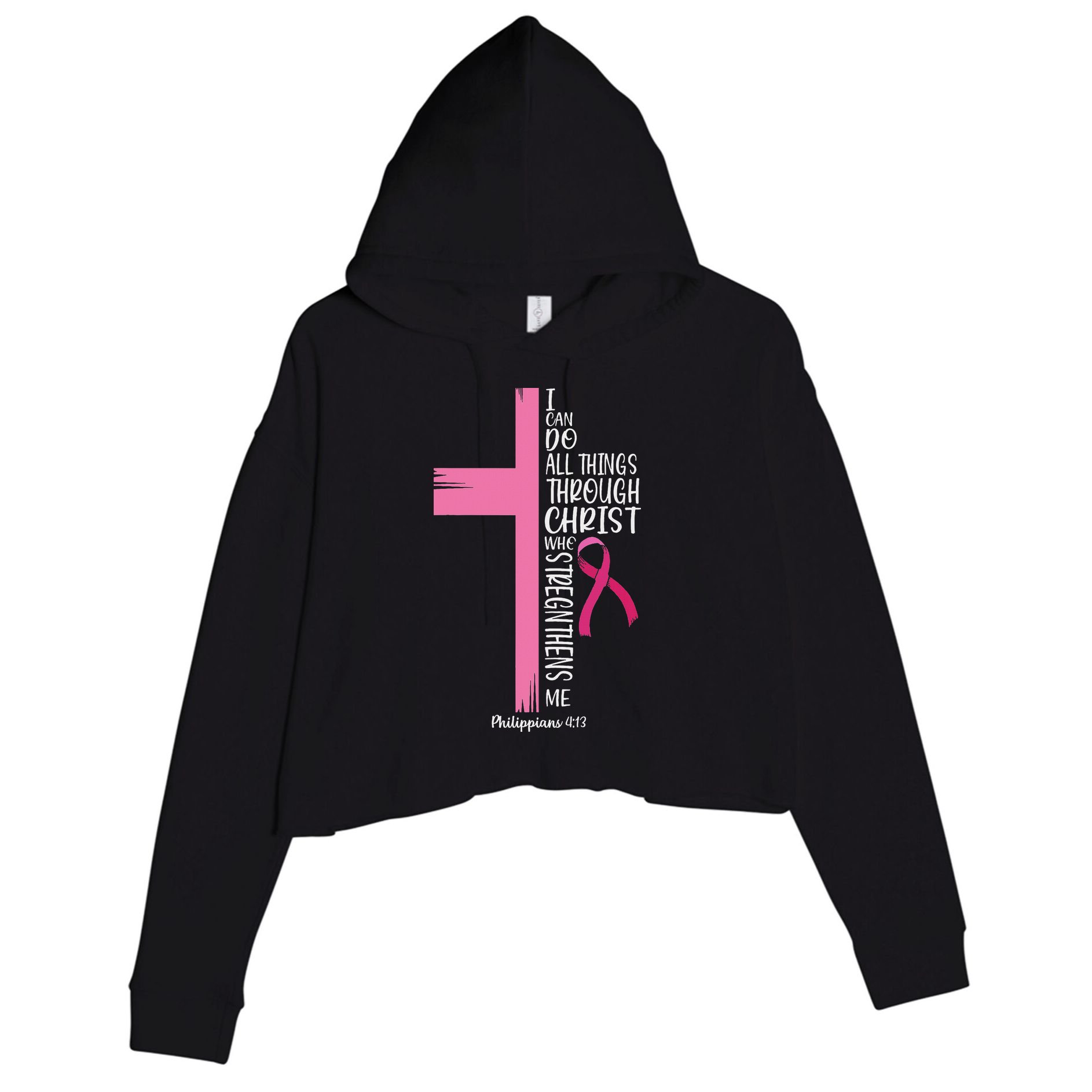 I Can Do All Things Through Christ Breast Cancer Awareness Crop Fleece Hoodie