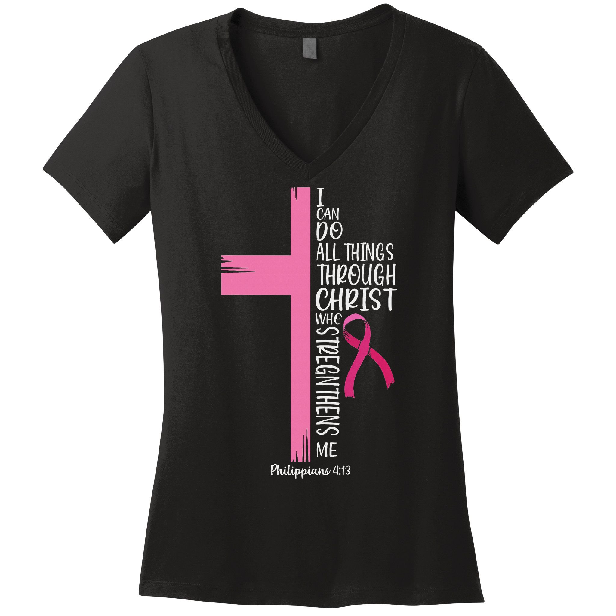 I Can Do All Things Through Christ Breast Cancer Awareness Women's V-Neck T-Shirt