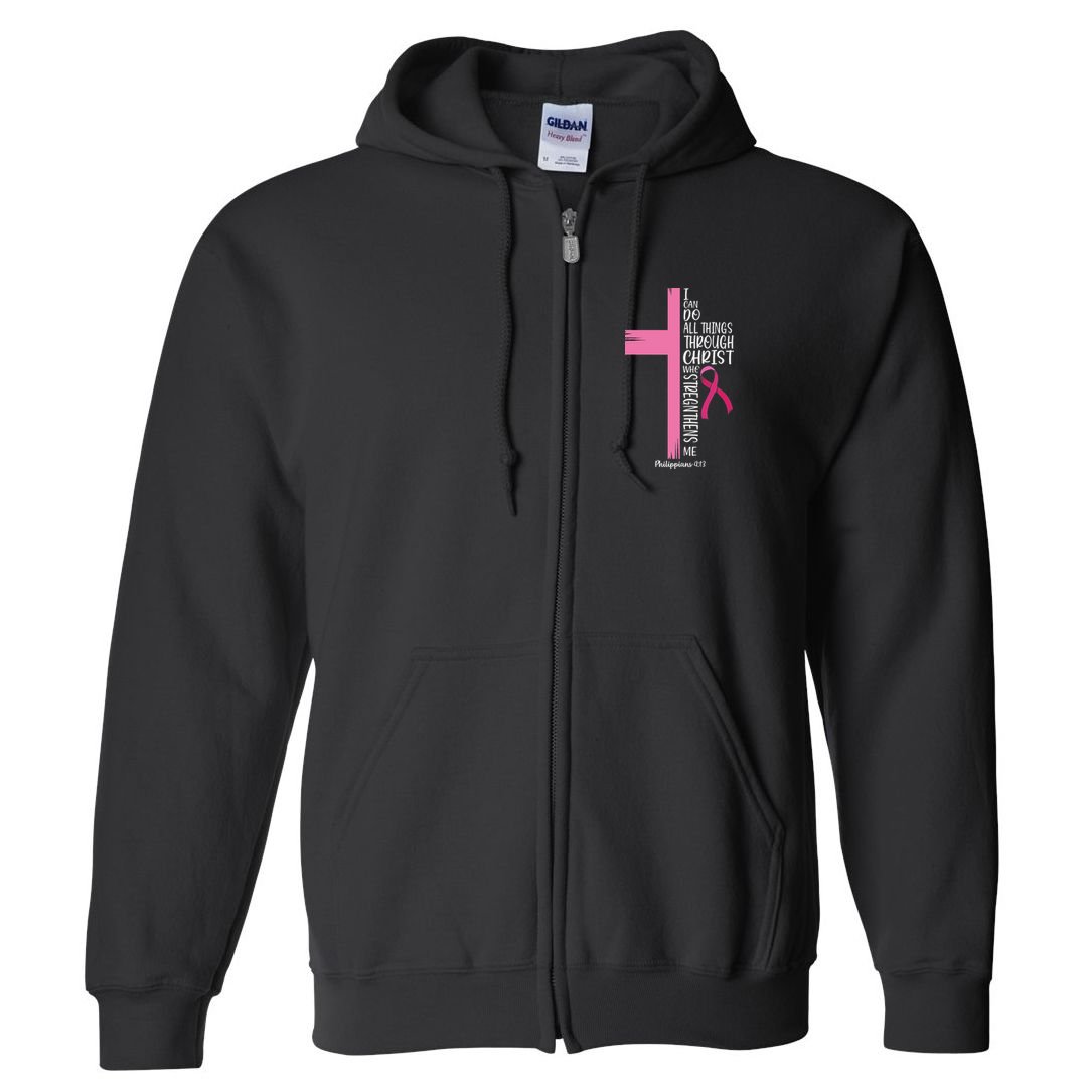 I Can Do All Things Through Christ Breast Cancer Awareness Full Zip Hoodie